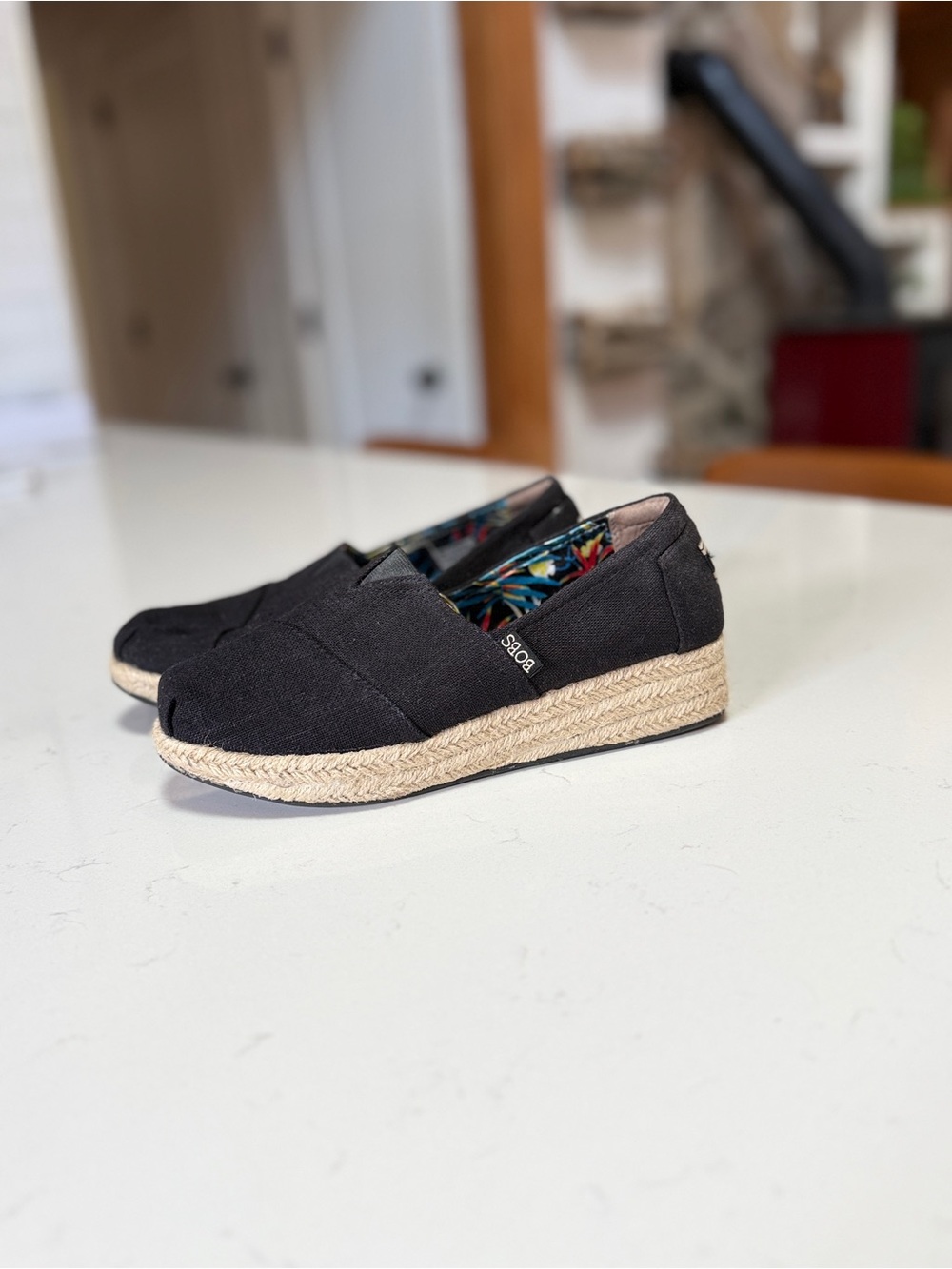 TOMS Black Canvas Espadrille Slip-On Loafers
